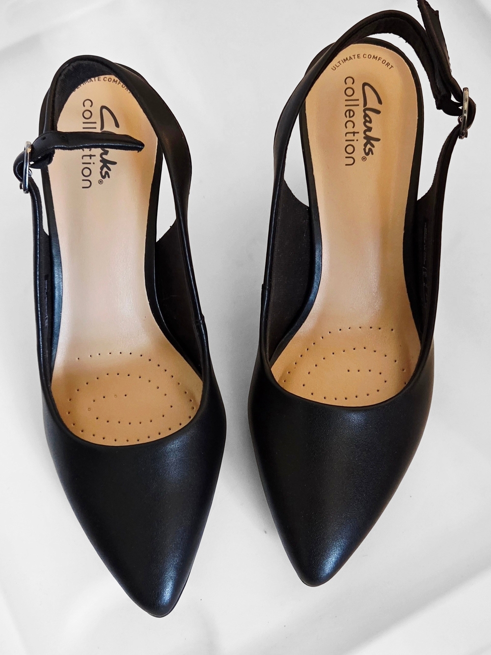Clarks Black Pointed-Toe Slingback Pumps With 3" Heel